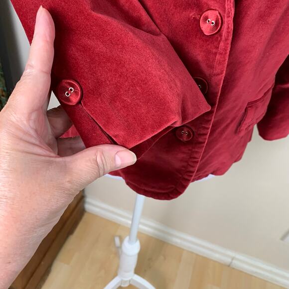 Vintage Rampage Size L Velvet Blazer Jacket Red Wine Satin Buttons Holiday - Picture 5 of 8